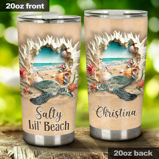 Salty Lil' Beach 3D Effect Pattern - Personalized Turtle Tumbler