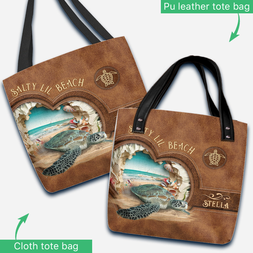 Salty Lil' Beach 3D Effect Pattern - Personalized Turtle Tote Bag