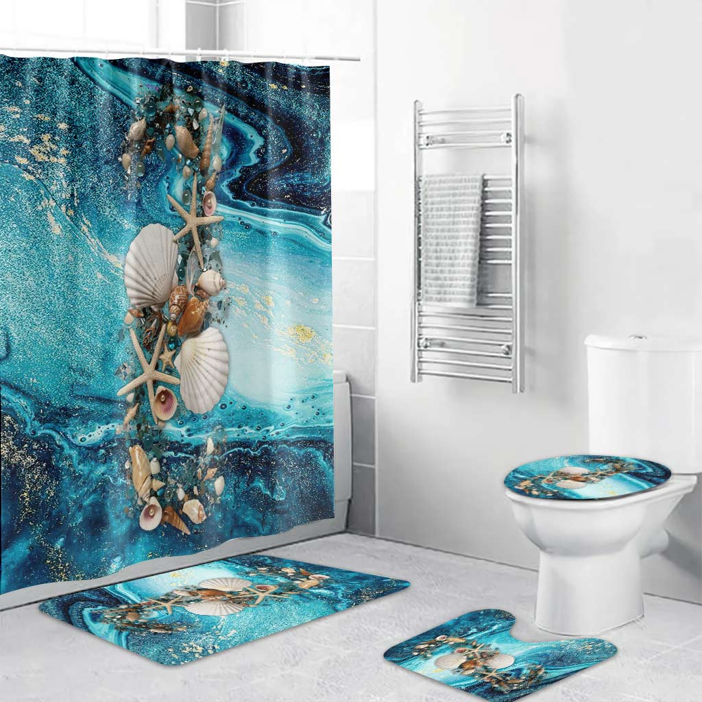 Seashell Glitter - Sea Lover Bathroom Curtain & Mats Set