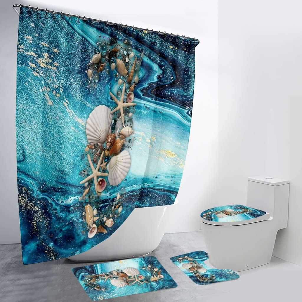 Seashell Glitter - Sea Lover Bathroom Curtain & Mats Set