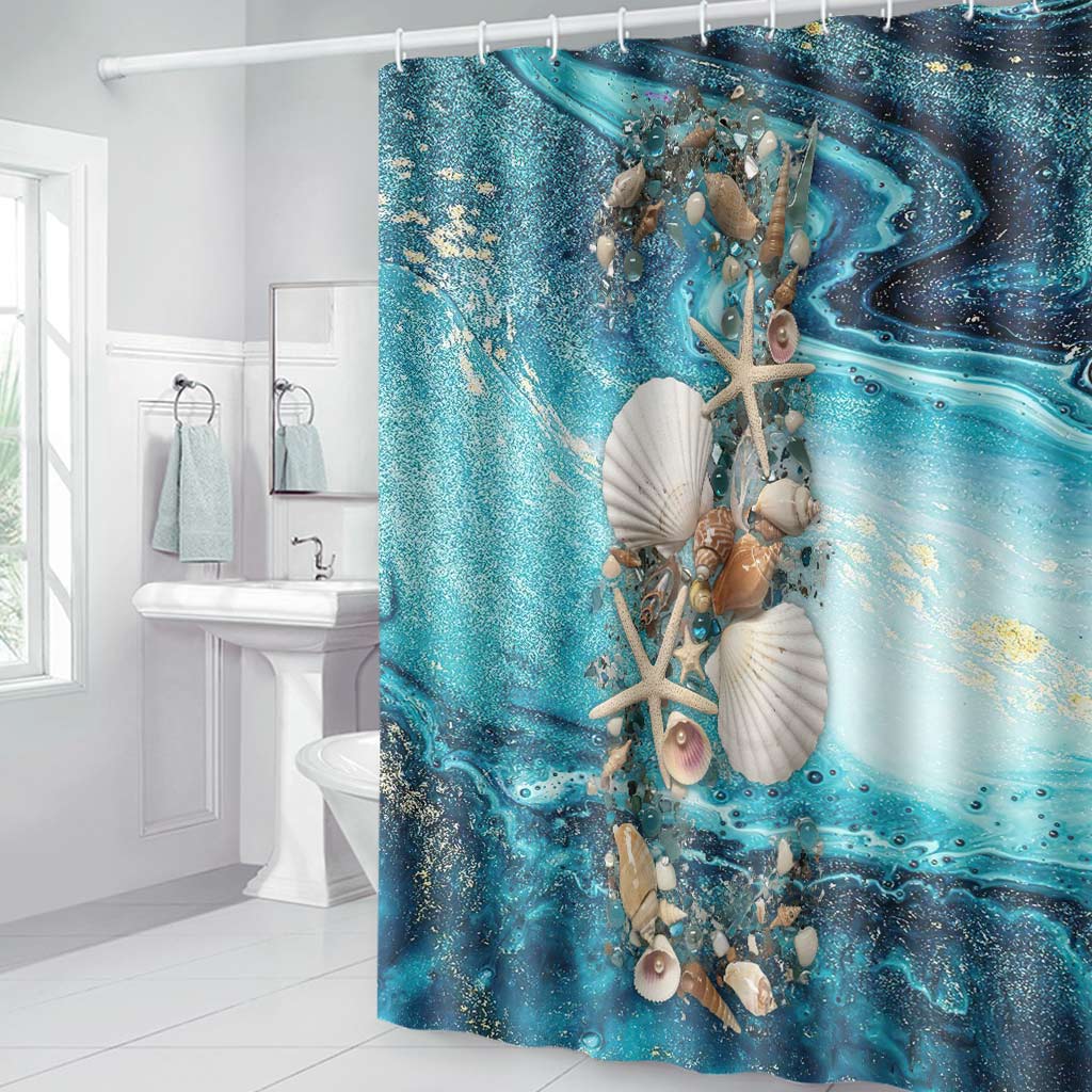 Seashell Glitter - Sea Lover Bathroom Curtain & Mats Set