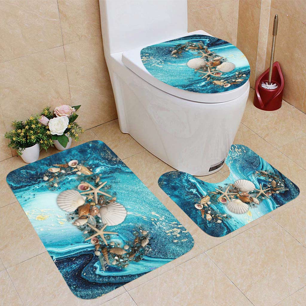 Seashell Glitter - Sea Lover Bathroom Curtain & Mats Set