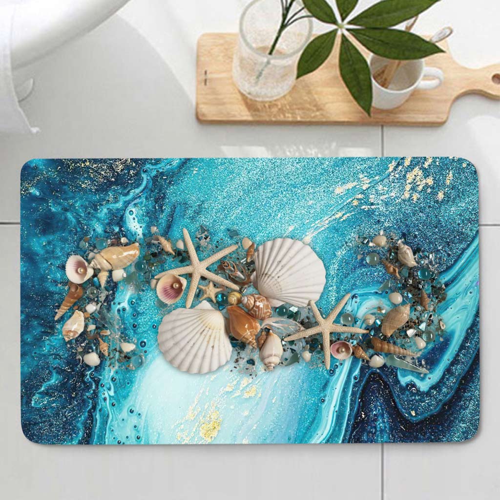 Seashell Glitter - Sea Lover Bathroom Curtain & Mats Set