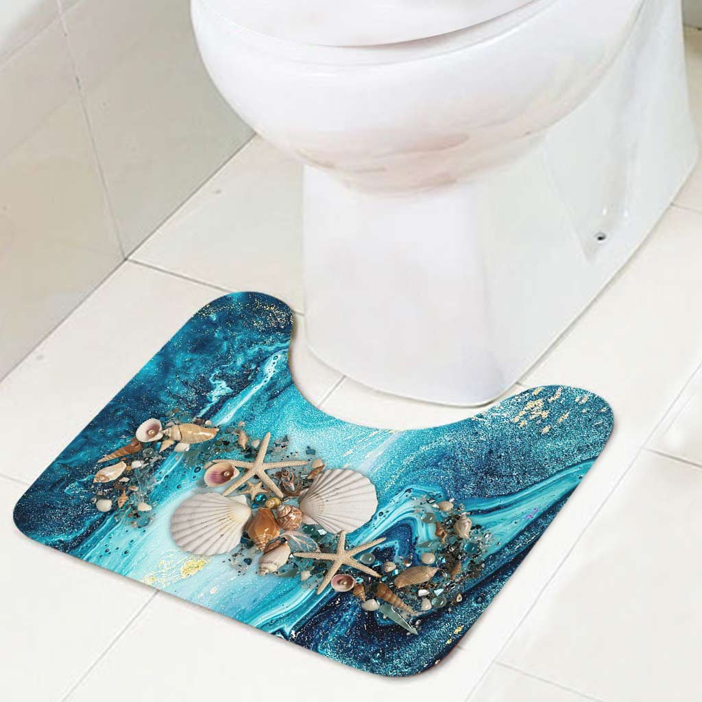 Seashell Glitter - Sea Lover Bathroom Curtain & Mats Set
