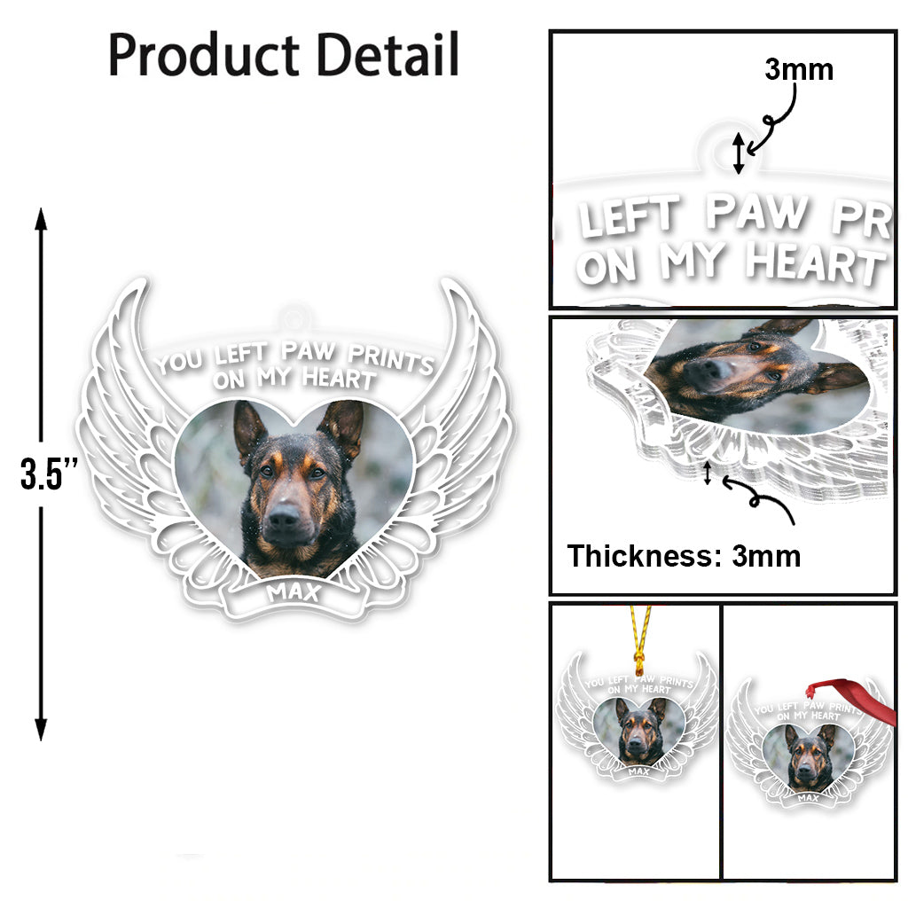 You Left Paw Prints On My Heart - Personalized Christmas Dog Transparent Ornament