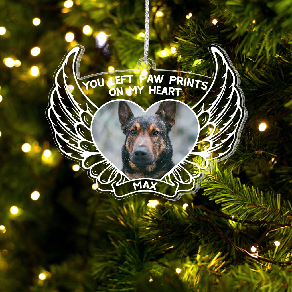 You Left Paw Prints On My Heart - Personalized Christmas Dog Transparent Ornament