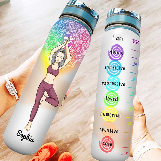I Am Divine Intuitive Expressive Loved - Personalized Yoga Water Tracker Bottle
