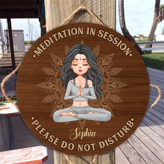 Meditation In Session - Personalized Yoga Round Wood Sign