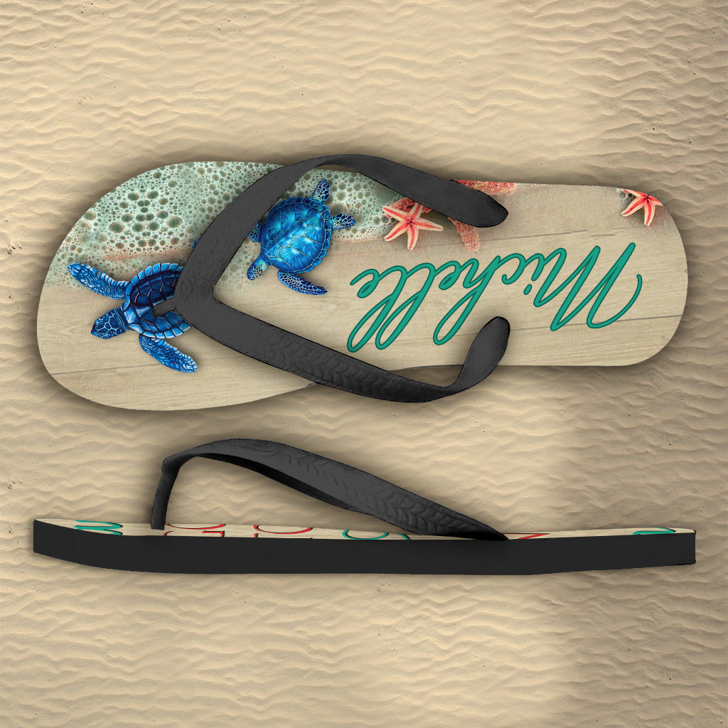 To The Ocean - Personalized Turtle Flip Flops
