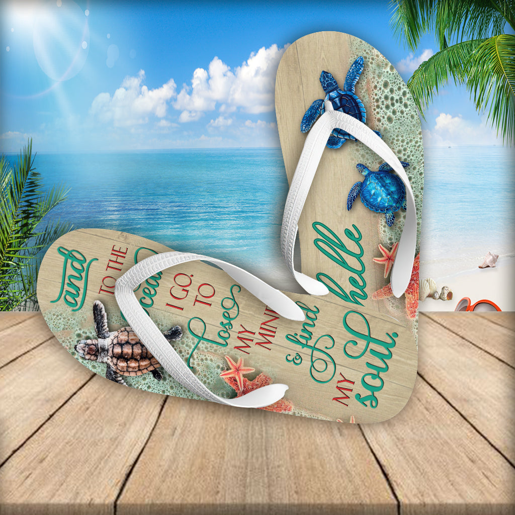 To The Ocean - Personalized Turtle Flip Flops