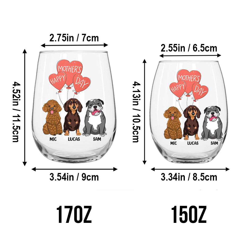 I Love You Mom - Personalized Mother's Day Dog All Over Wine Glass