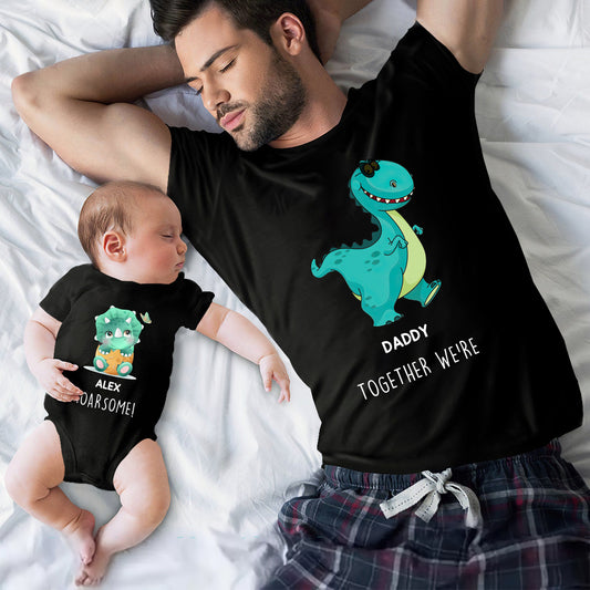 Together We're Roarsome - Personalized Father T-shirt And Baby Onesie