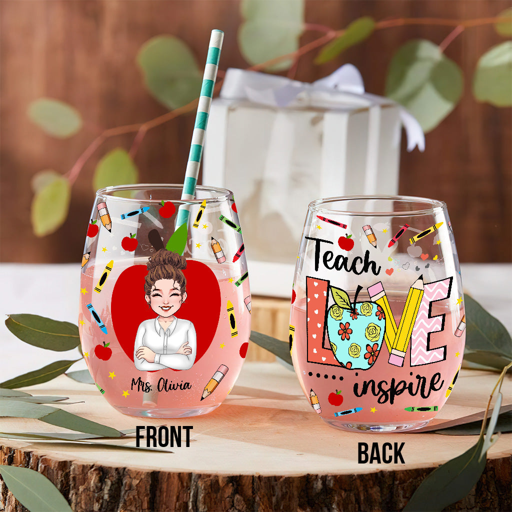 Teach Love Inspire - Personalized Teacher All Over Wine Glass