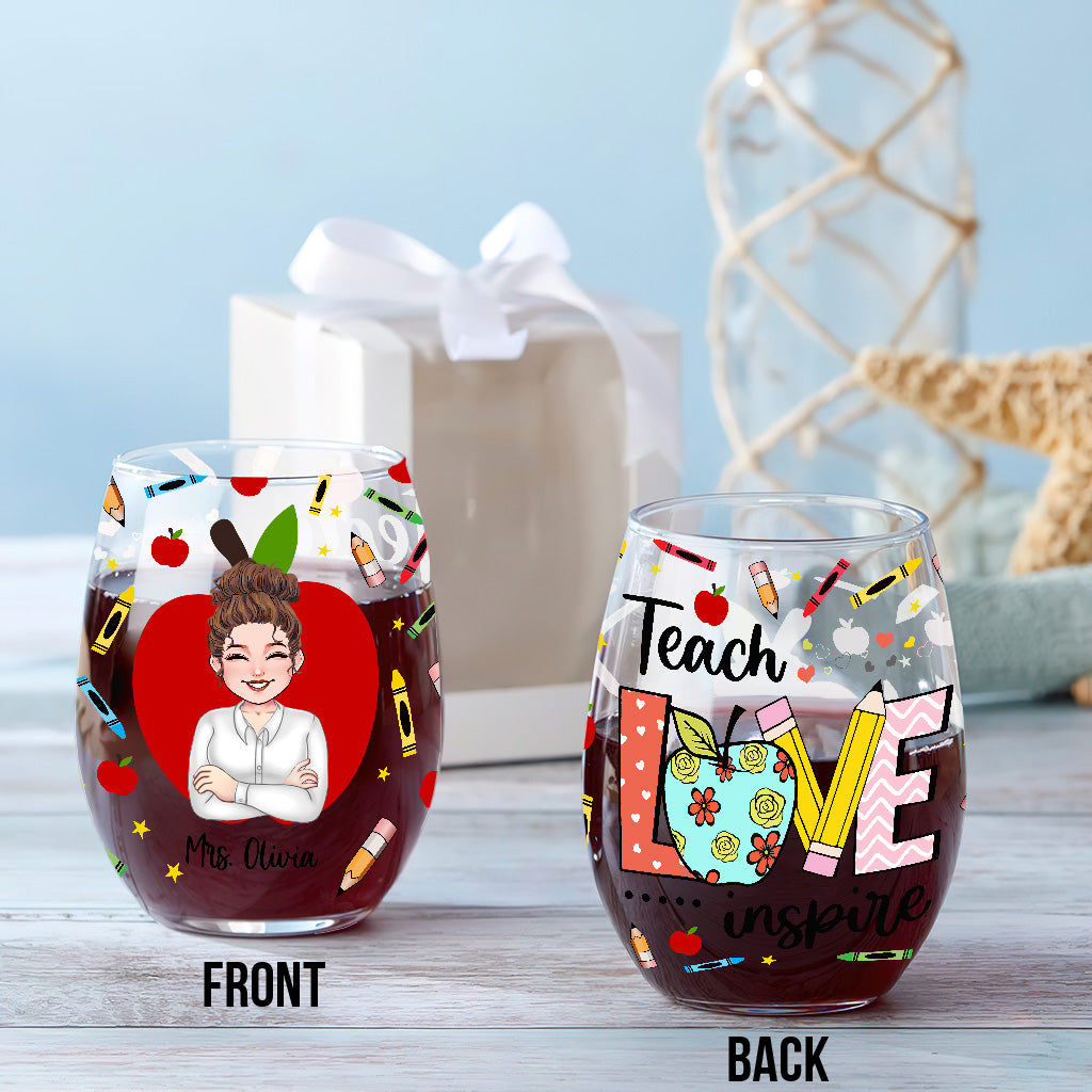 Teach Love Inspire - Personalized Teacher All Over Wine Glass