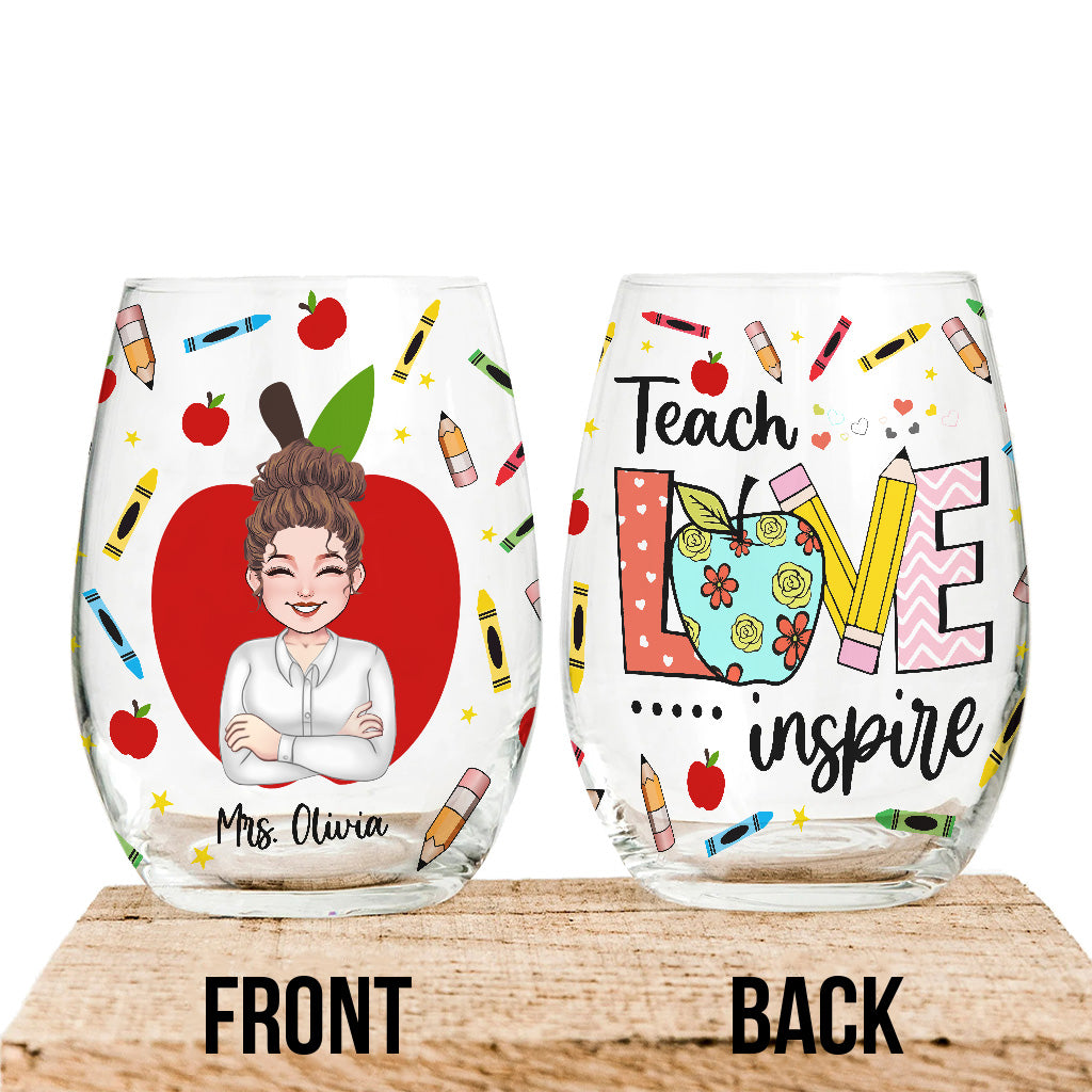 Teach Love Inspire - Personalized Teacher All Over Wine Glass