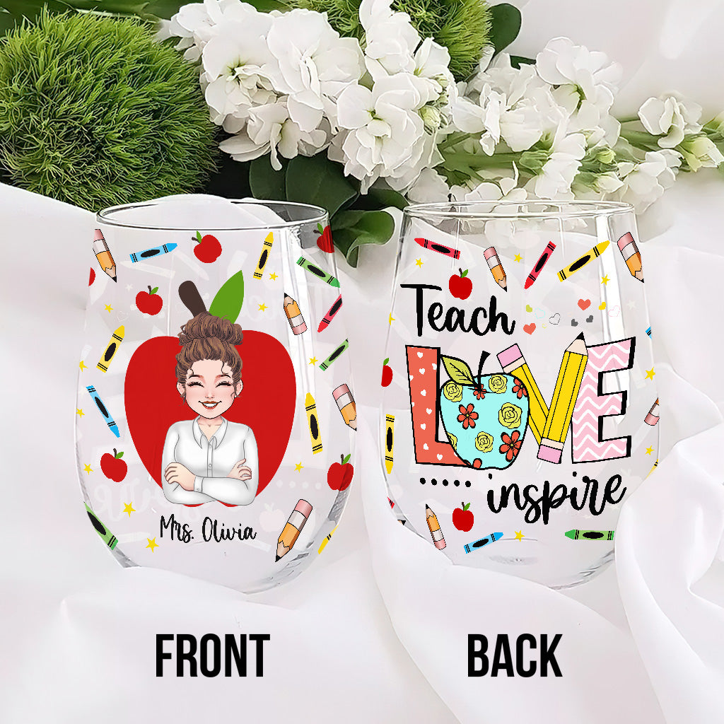 Teach Love Inspire - Personalized Teacher All Over Wine Glass