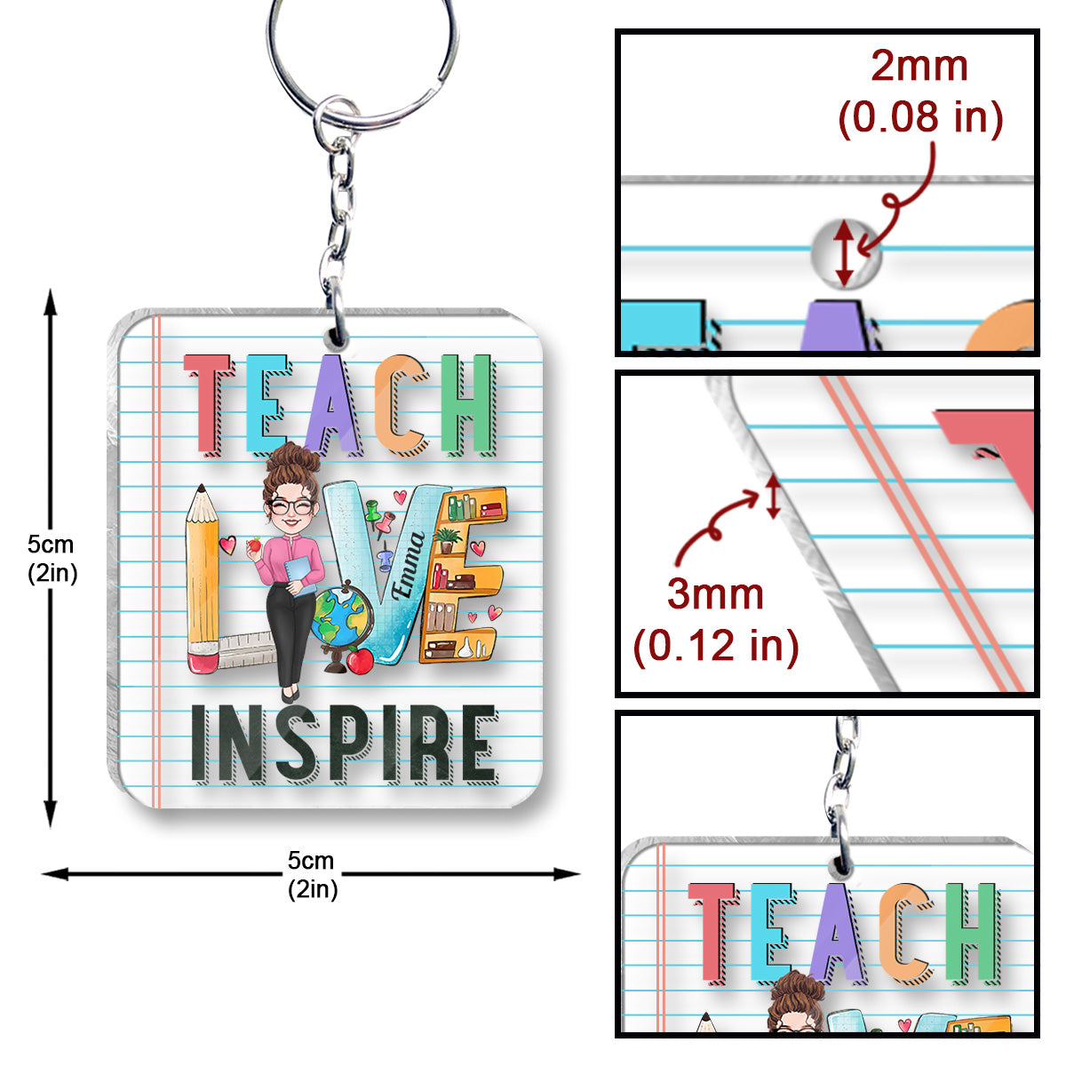 Teach Love Inspire - Personalized Teacher Transparent Keychain