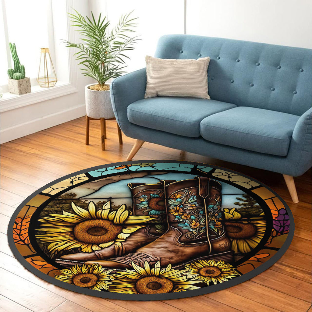 Vintage Country Boots Horses Lovers Horse Round Rug