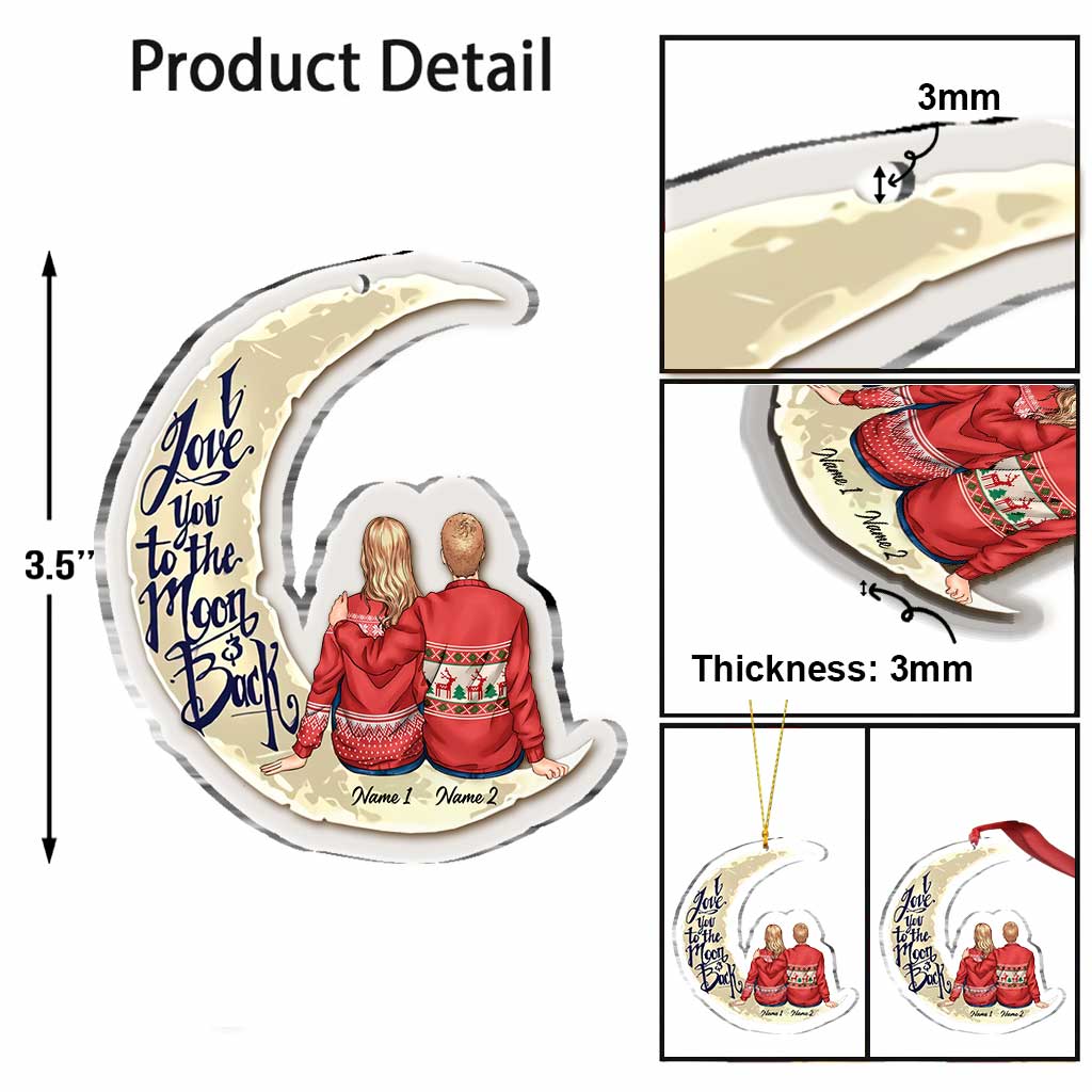 I Love You To The Moon And Back - Personalized Christmas Couple Transparent Ornament