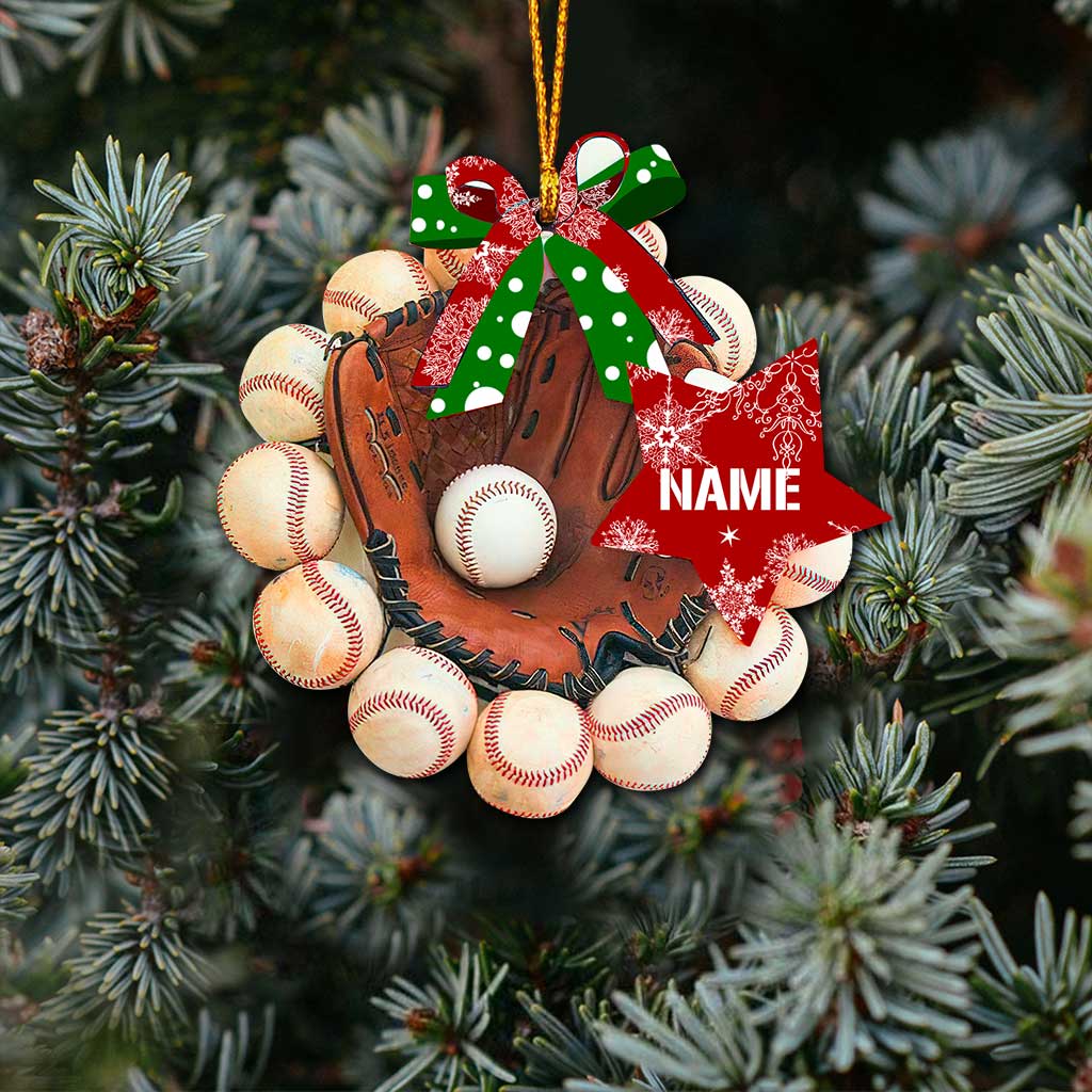 Baseball Glove - Personalized Christmas Ornament (Printed On Both Sides)