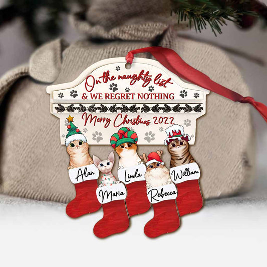 On The Naughty List Cute Cats - Personalized Christmas Cat Ornament (Printed On Both Sides)