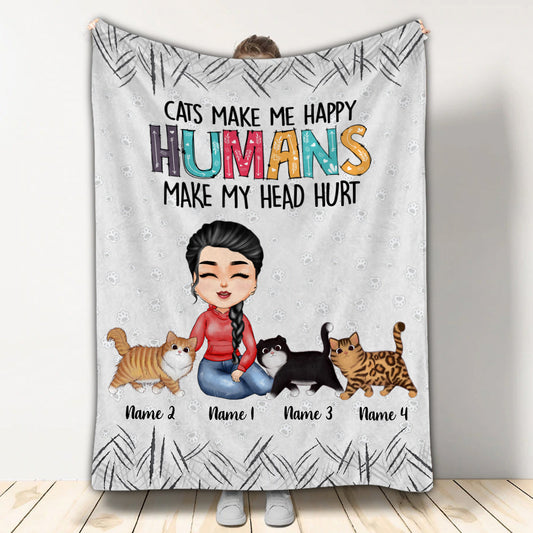 Cats Make Me Happy - Personalized Cat Blanket