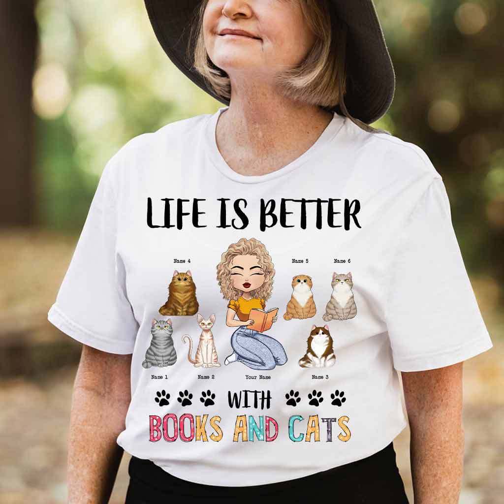 Life Is Better With Books And Cats - Personalized Book T-shirt and Hoodie
