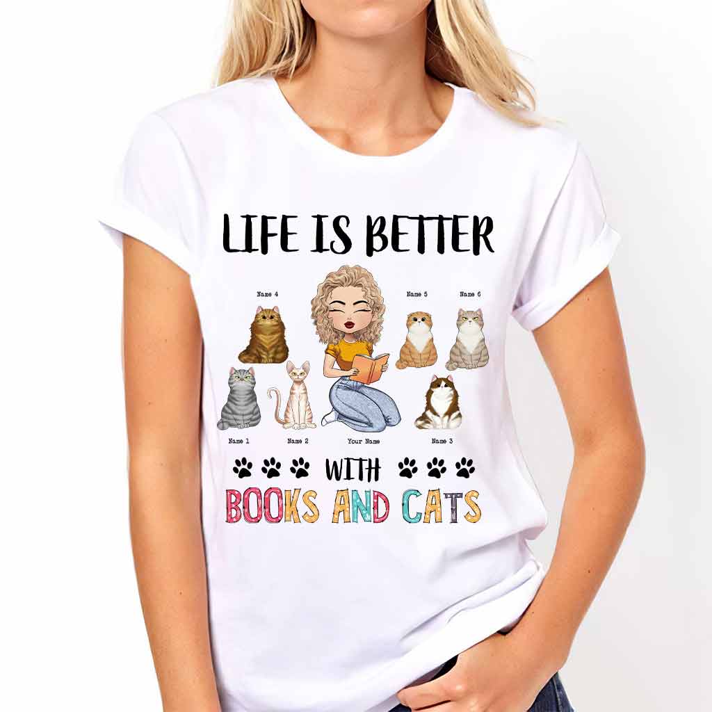 Life Is Better With Books And Cats - Personalized Book T-shirt and Hoodie
