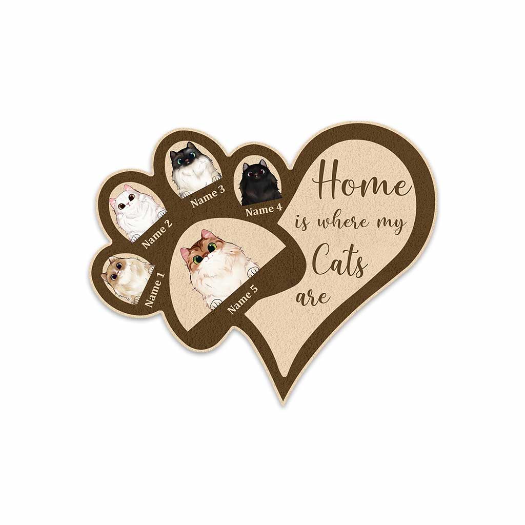 Home Is Where My Cats Are - Personalized Shaped Doormat