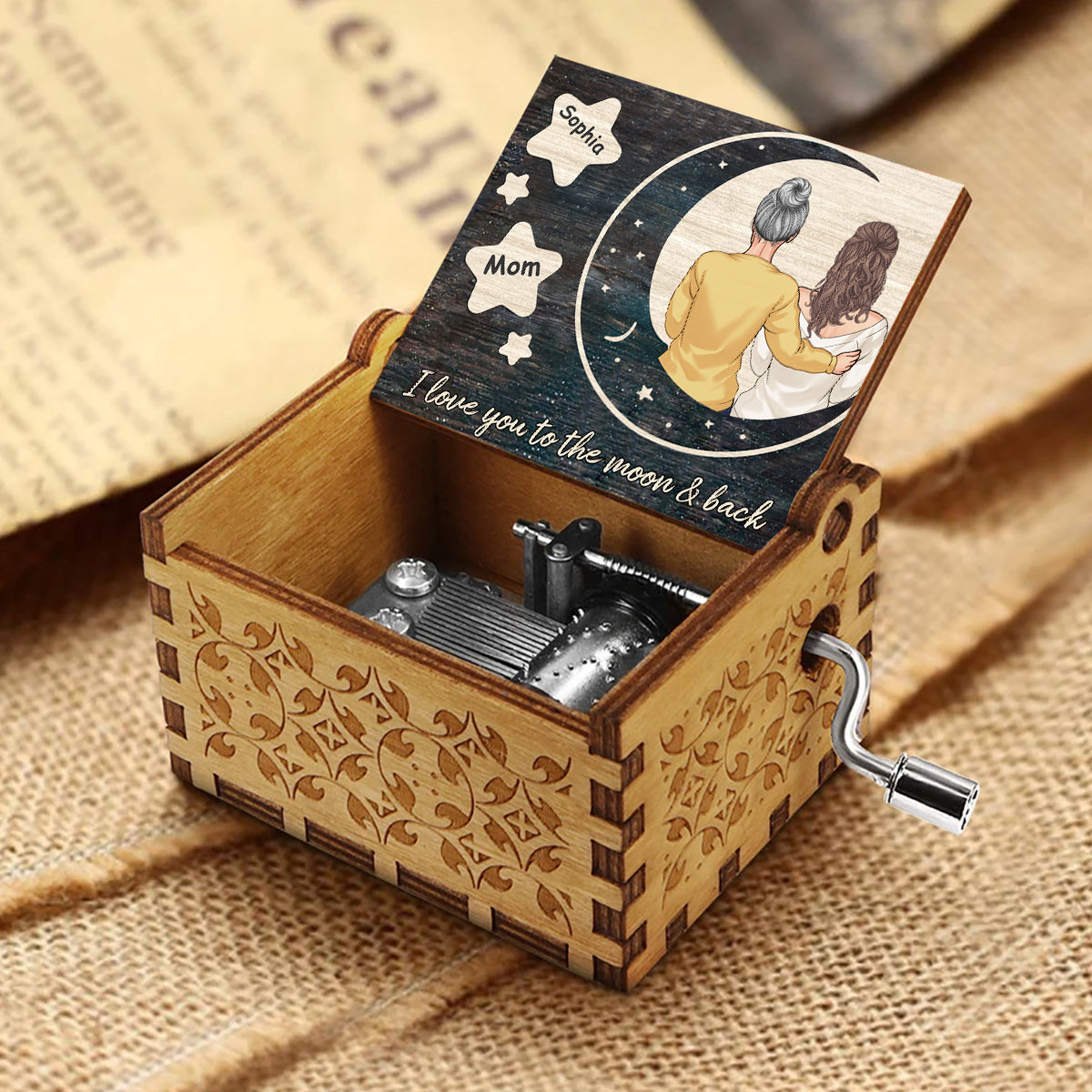 I Love You - Gift for mom, daughter, son, granddaughter, grandson, grandma - Personalized Hand Crank Music Box