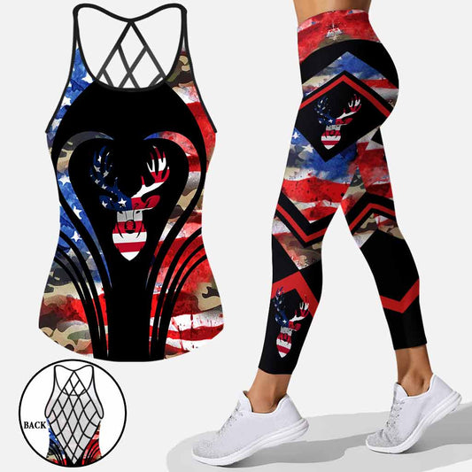 The 4th Of July Hunting - Independence Day Cross Tank Top and Leggings