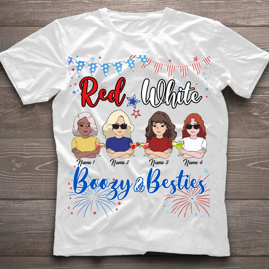 Red White Boozy And Besties - Personalized Independence Day T-shirt and Hoodie