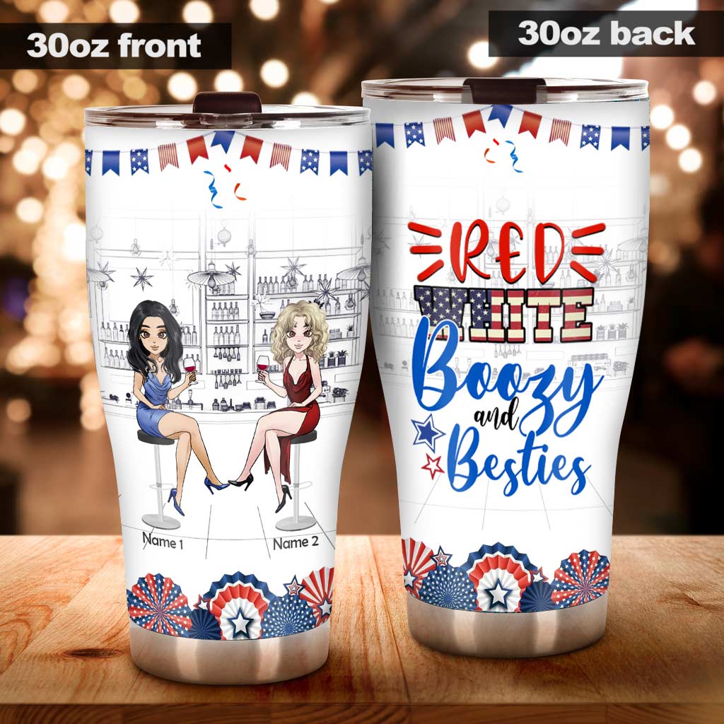 Red White And Boozy - Personalized Independence Day Bestie Tumbler