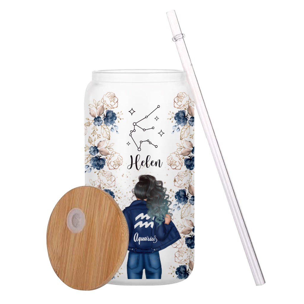 Floral Zodiac - Personalized Horoscope Can Glass