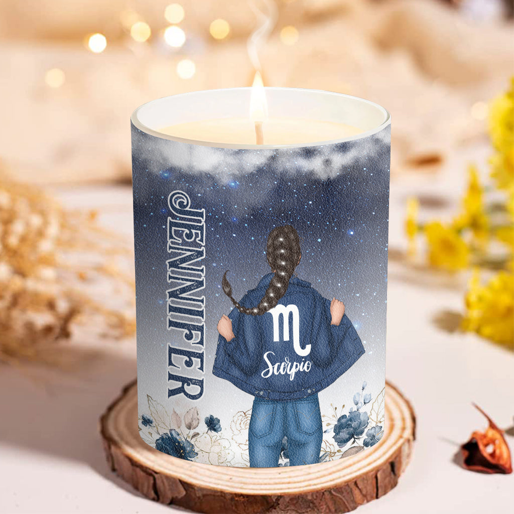 Floral Zodiac - Personalized Horoscope Candle With Wooden Lid