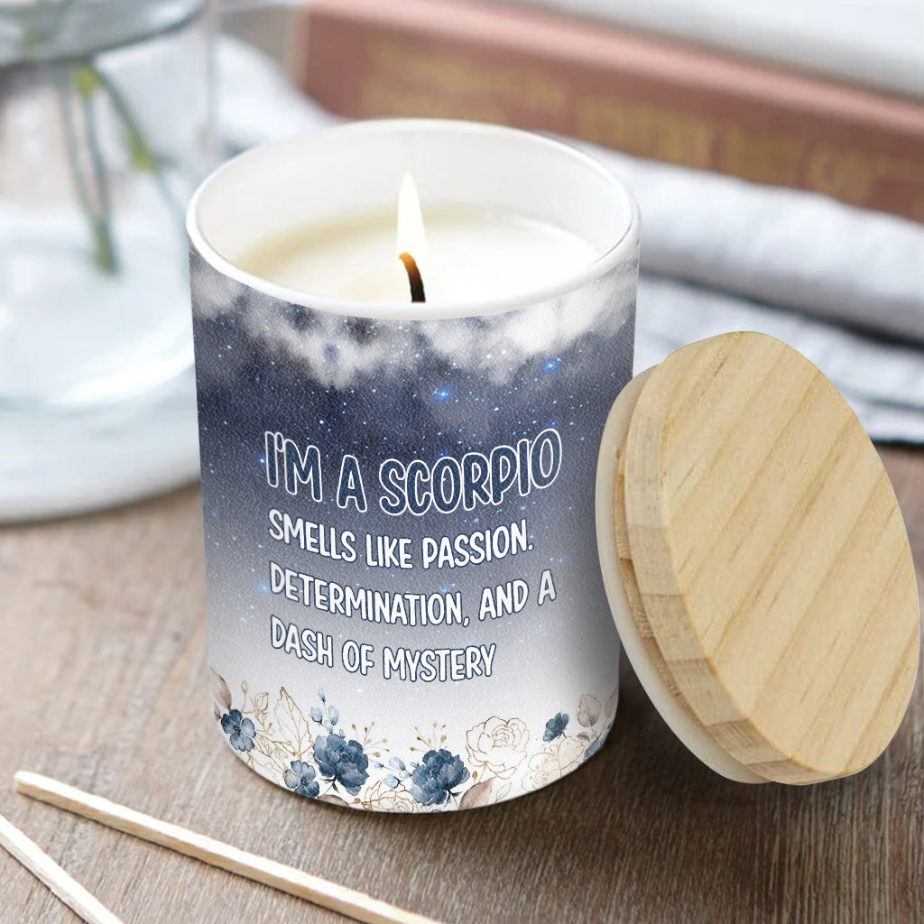 Floral Zodiac - Personalized Horoscope Candle With Wooden Lid