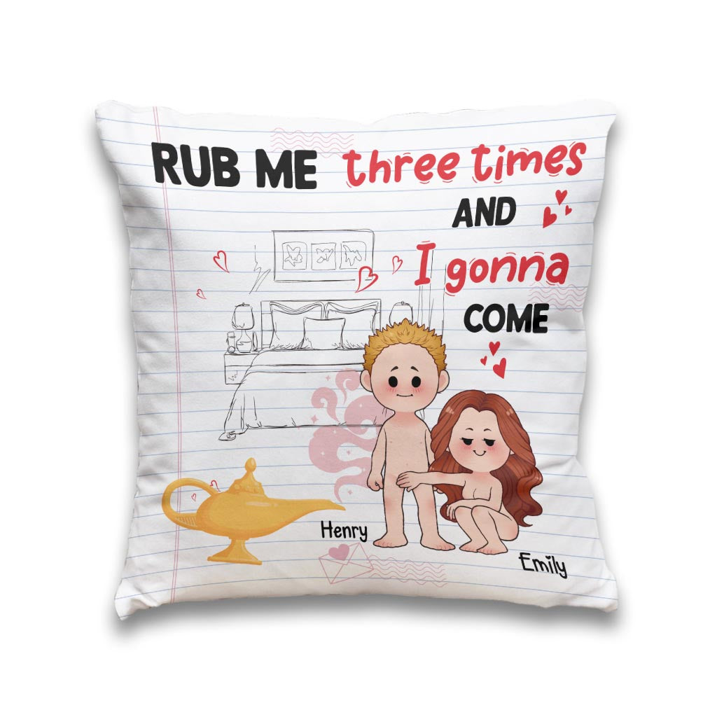 Rub Me Three Times - Personalized Couple Throw Pillow