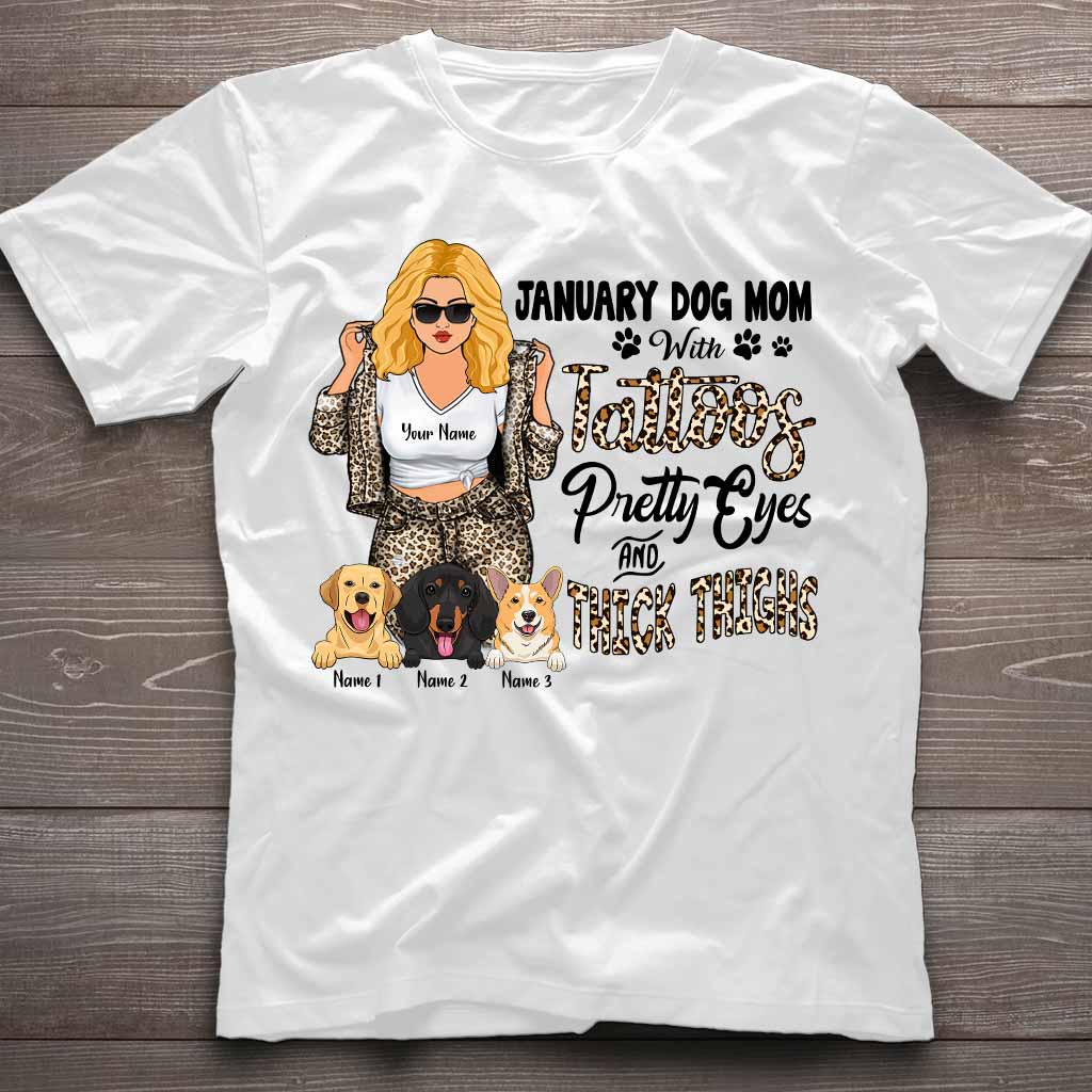 Dog Mom With Tattoos Pretty Eyes And Thick Thighs - Personalized Mother's Day Dog T-shirt and Hoodie