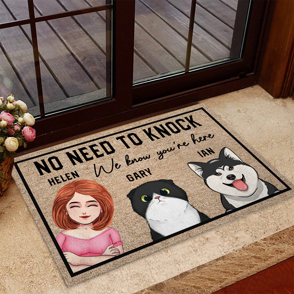 No Need To Knock We Know You Are Here - Personalized Dog Doormat