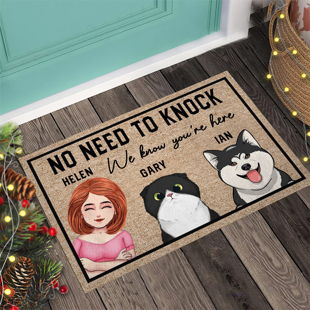 No Need To Knock We Know You Are Here - Personalized Dog Doormat