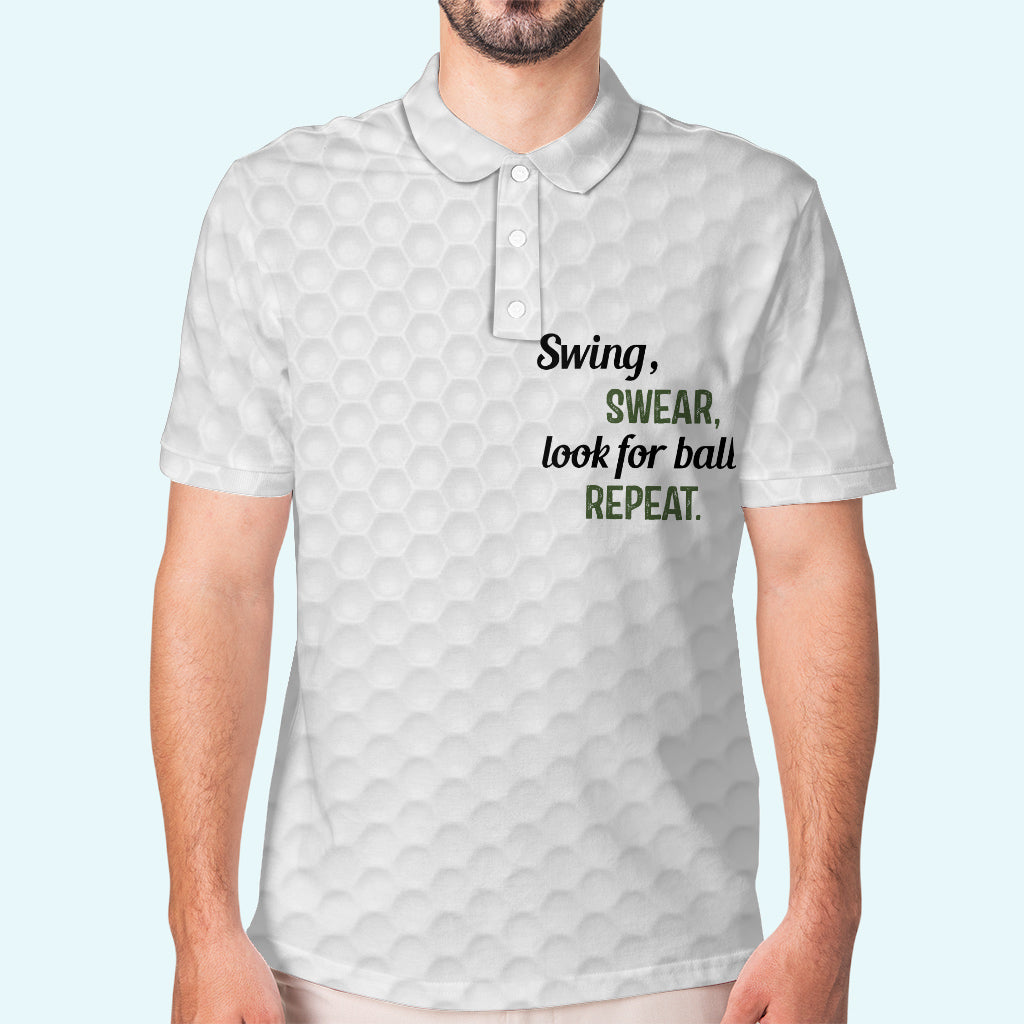 Swing Swear Look For Ball Repeat - Personalized Golf Polo Shirt