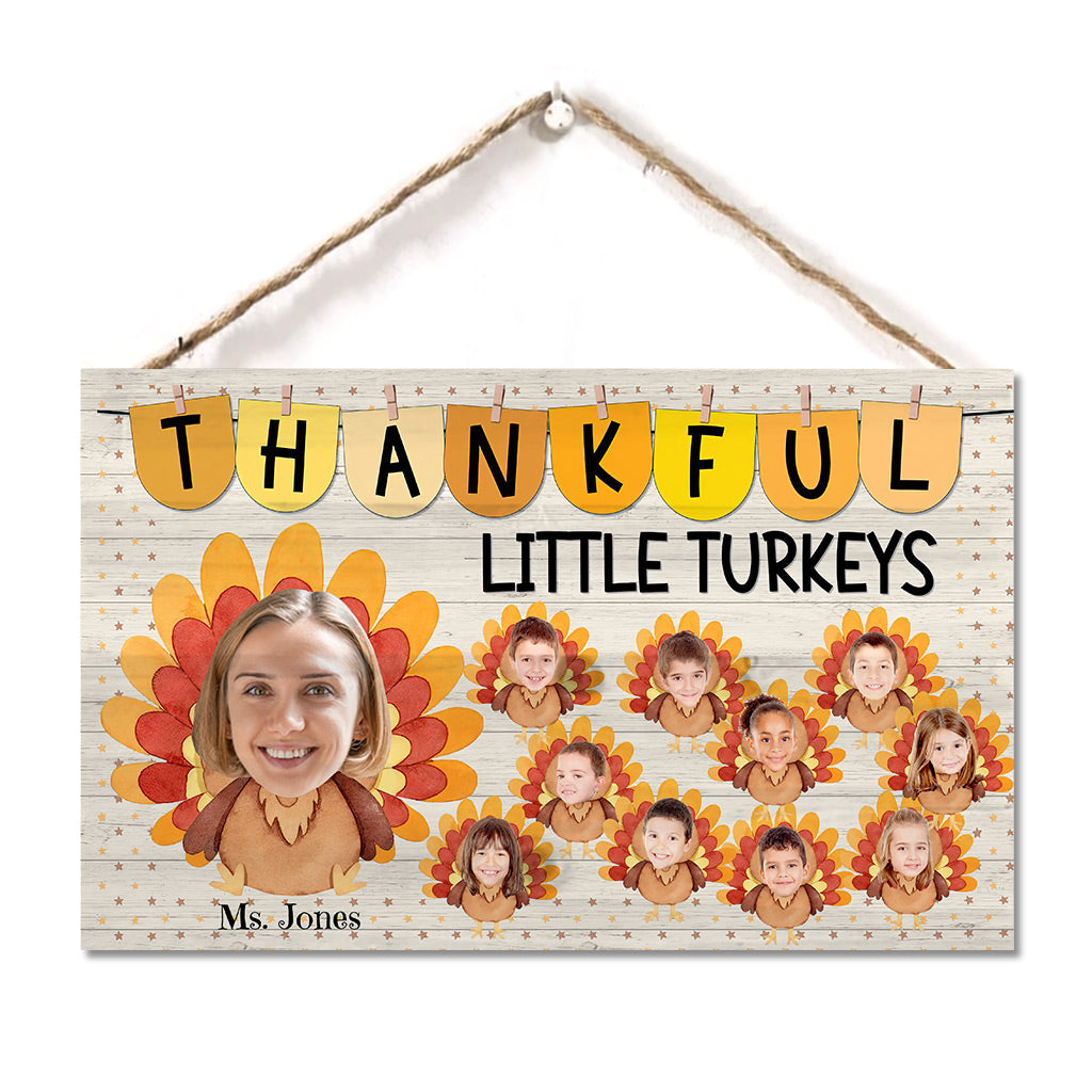 Thankful Little Turkeys - Personalized Teacher Rectangle Wood Sign