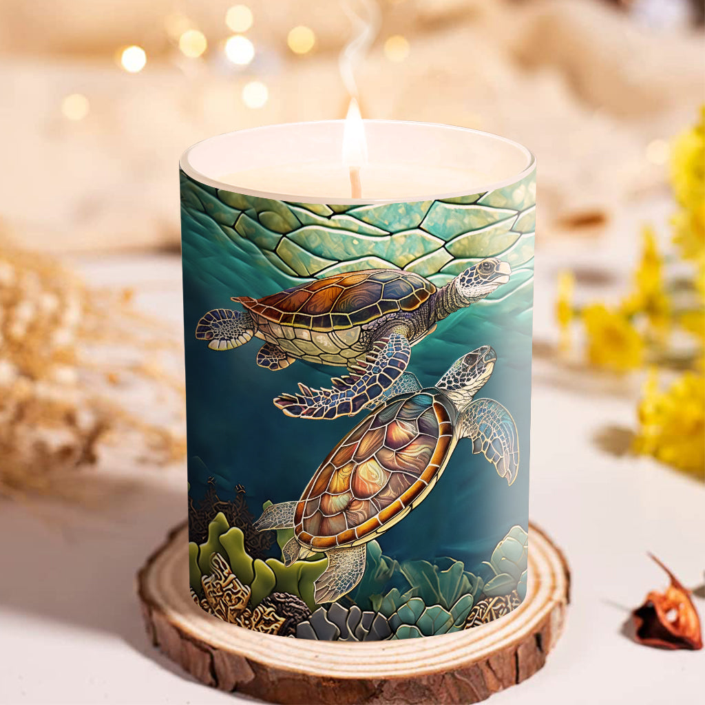 Colorful Turtle - Personalized Turtle Candle With Wooden Lid