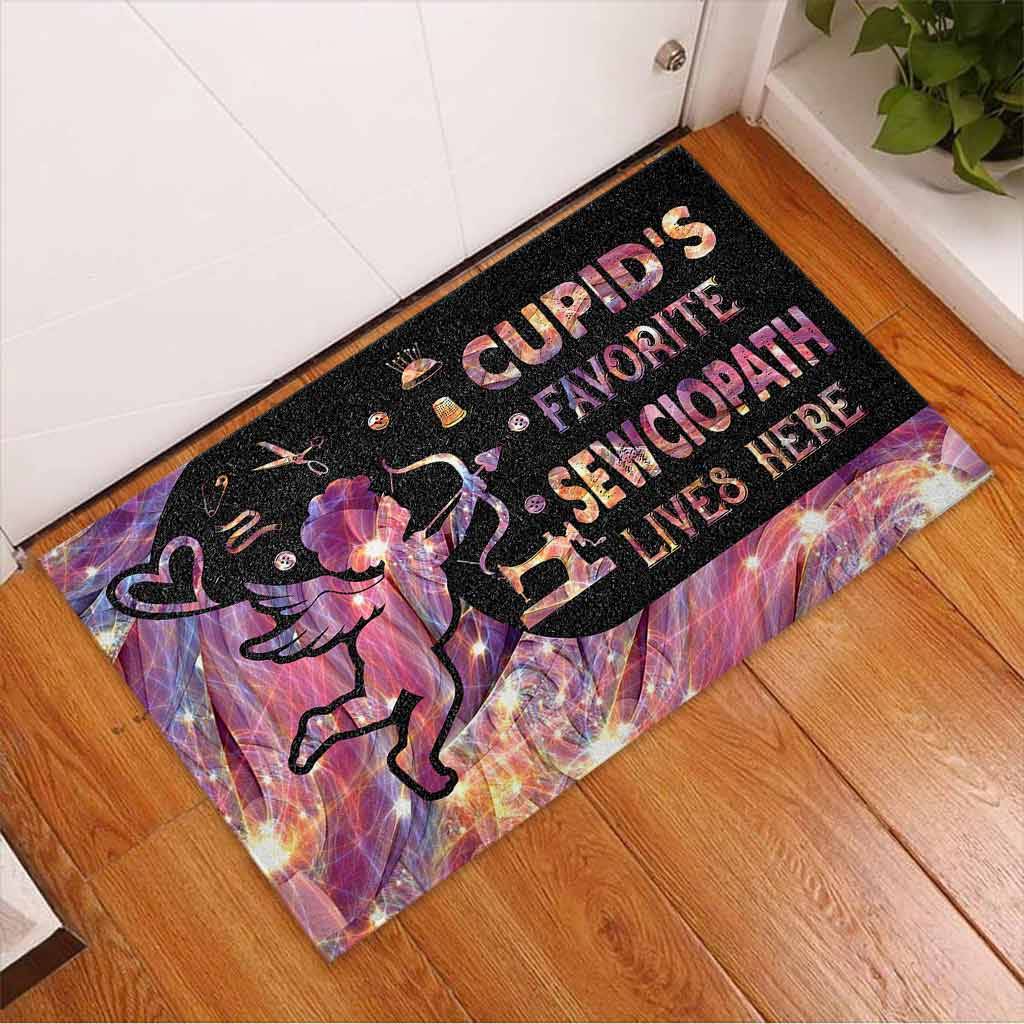 Cupid's Favorite Sewciopath Lives Here - Sewing Doormat