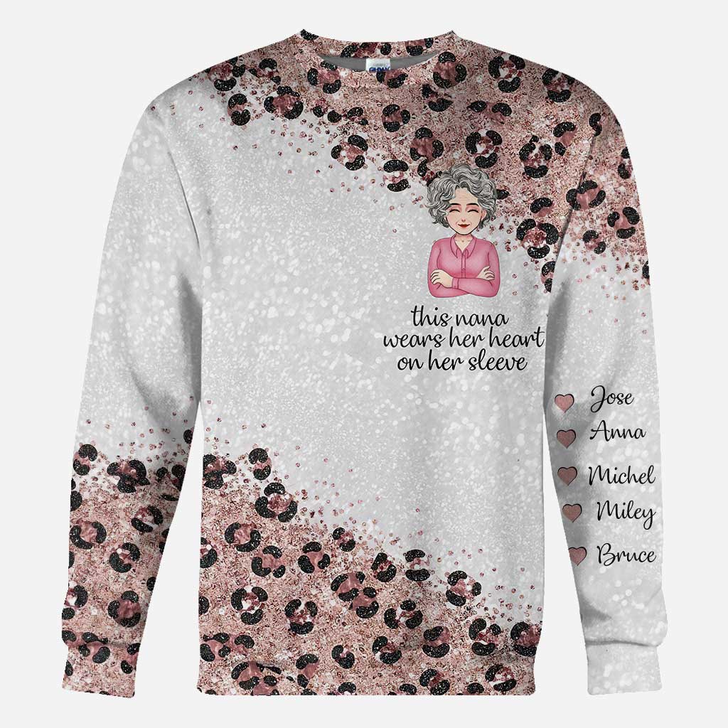 This Nana Wears Her Heart On Her Sleeve - Personalized Mother's Day Grandma All Over T-shirt and Hoodie