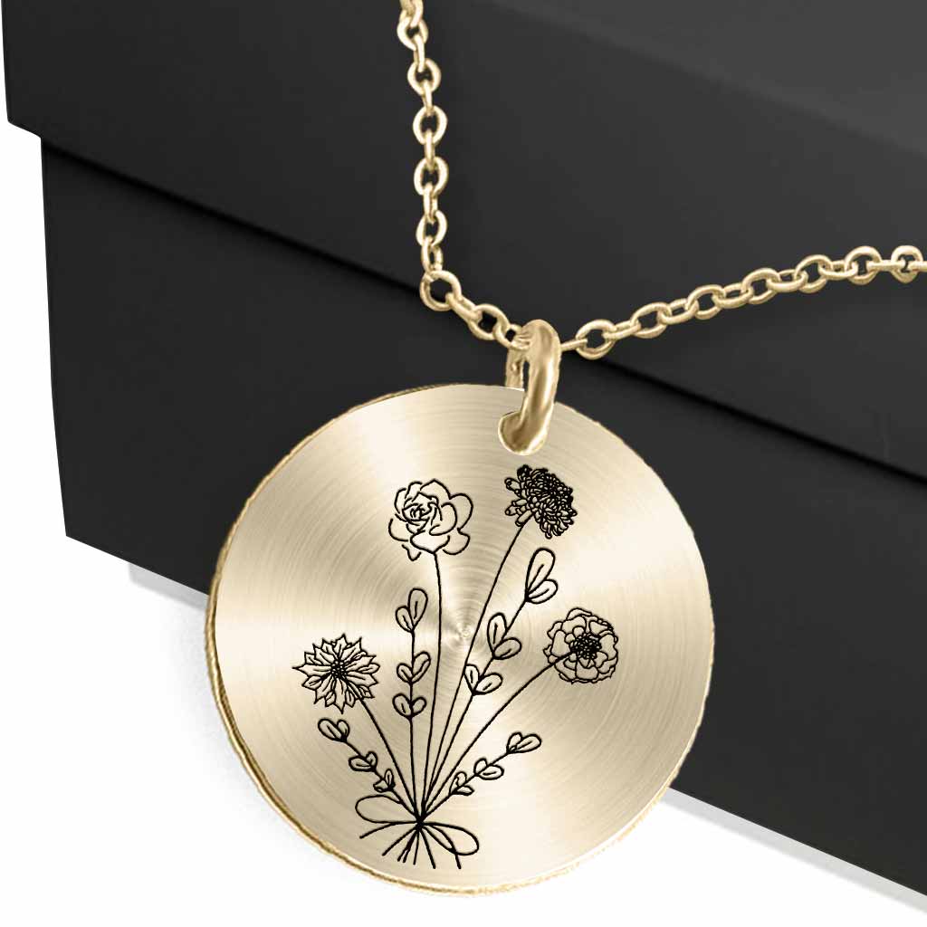 Birthday Flower - Gift for mom, wife,girlfriend, grandma - Personalized Round Pendant Necklace
