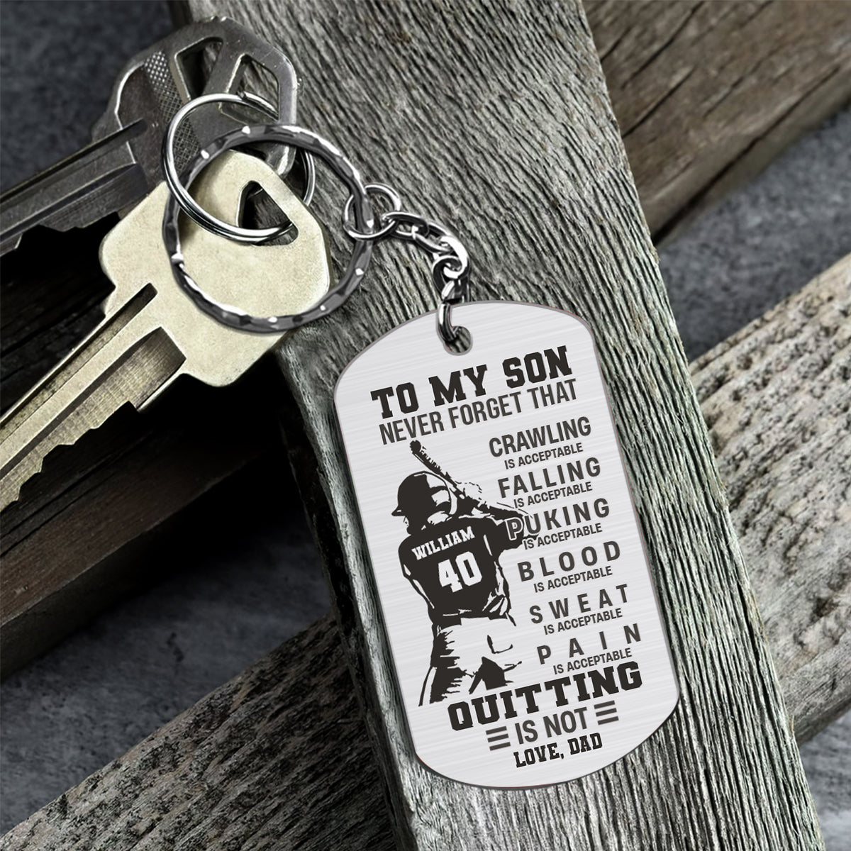 To My Son Crawling Is Acceptable - Baseball gift for son, brother, grandson, dad - Personalized Stainless Steel Keychain
