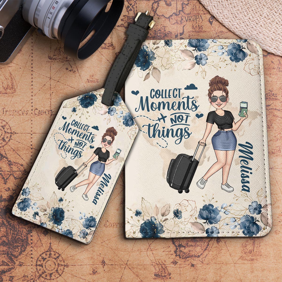 Collect Moments, Not Things - Personalized Travelling Leather Luggage Tag & Passport Holder