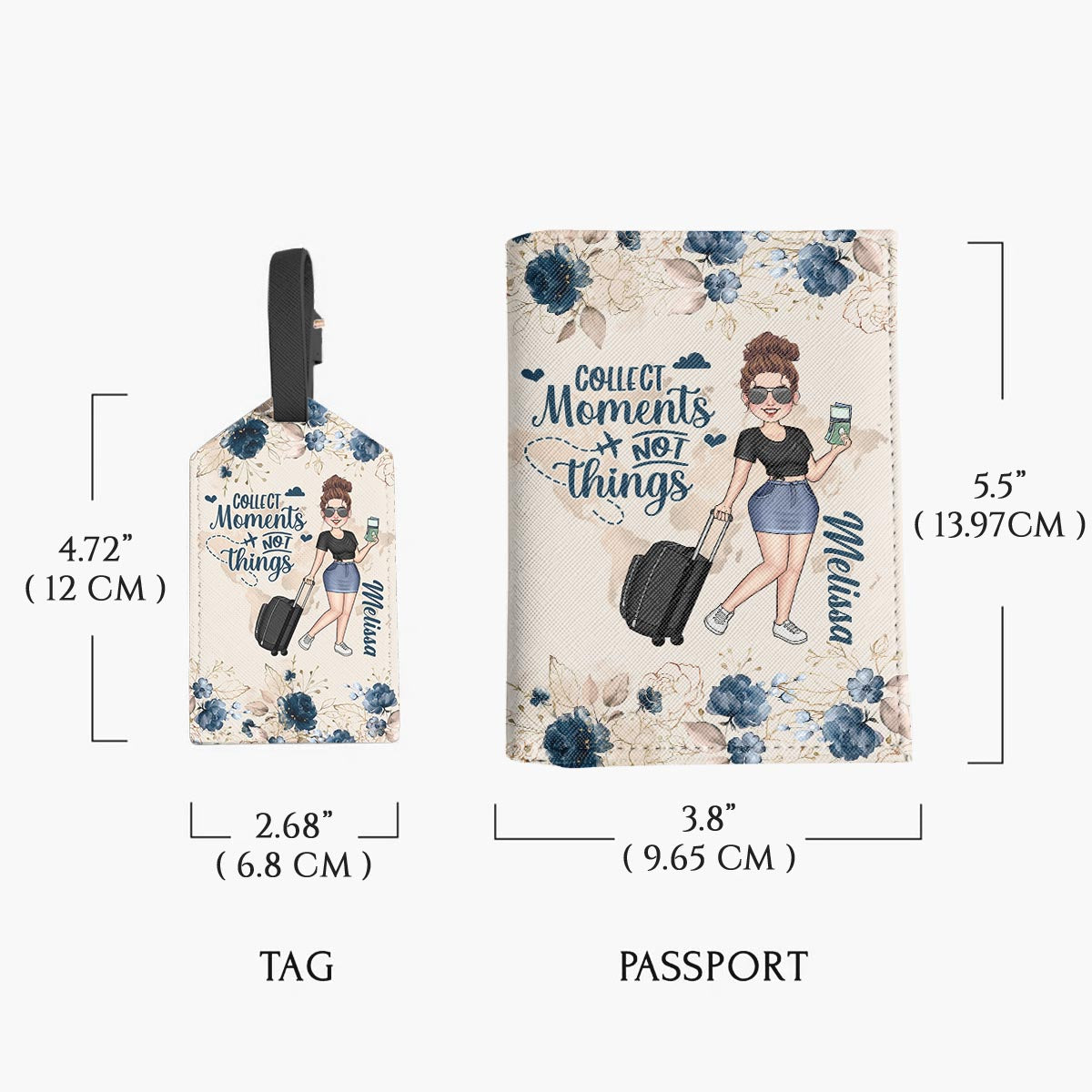 Collect Moments, Not Things - Personalized Travelling Leather Luggage Tag & Passport Holder
