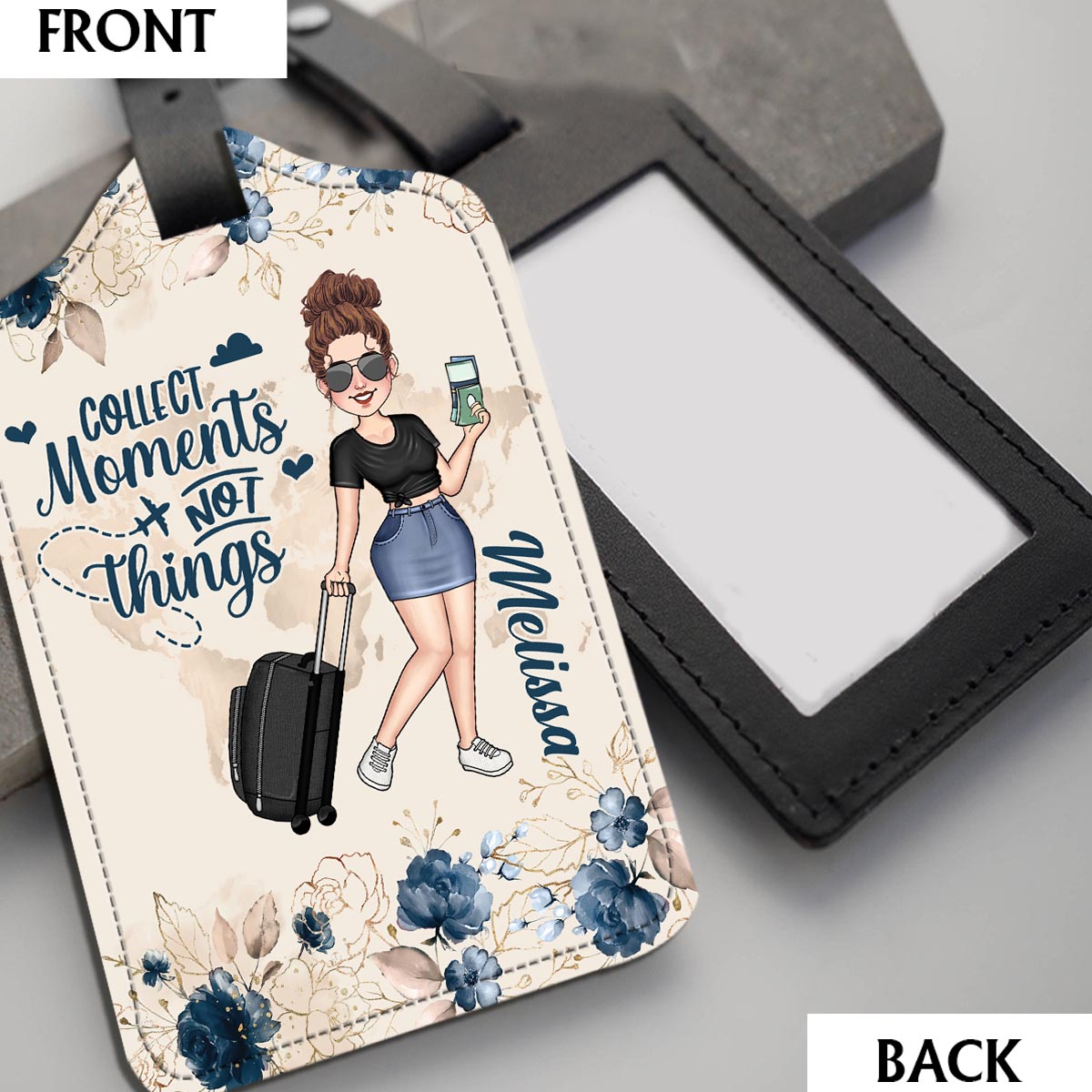 Collect Moments, Not Things - Personalized Travelling Leather Luggage Tag & Passport Holder